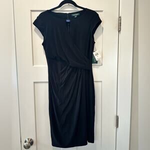 Ralph Lauren - Lauren Black Core Faux Wrap Sheath Dress - Stretch Size 8 NWT